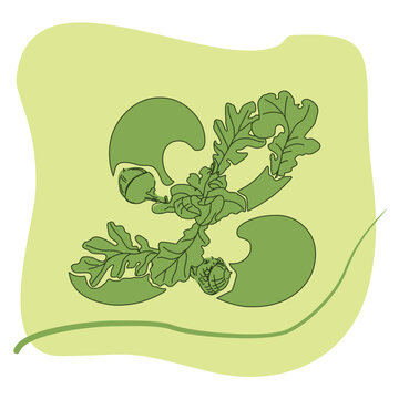 green oak leaves and acorns on light green clip art preview