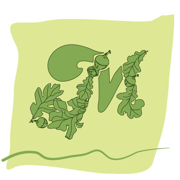 green oak leaf letter m design clip art preview