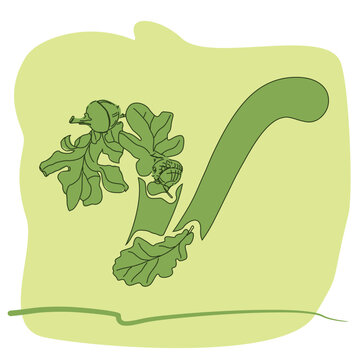 green oak letter v with acorns clip art preview