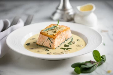Fotobehang Creamy Garlic Tuscan Salmon: A Flavorful Seafood Delight © ThePixelCraft