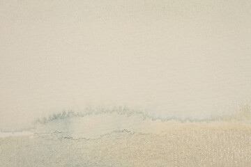 Art wet flow watercolor landscape smear blot painting. Abstract texture beige color stain brushstroke paper background.