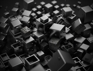 Futuristic cubes dark black background Abstract geometric mosaic grid Square tiles pattern Generative AI technology