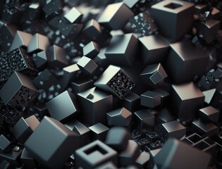 Futuristic cubes dark black background Abstract geometric mosaic grid Square tiles pattern Generative AI technology