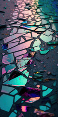 Colored shattered glass on the floor. Generative AI