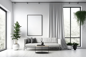 Minimalist modern living room interior background, wall mockup,. Generative AI