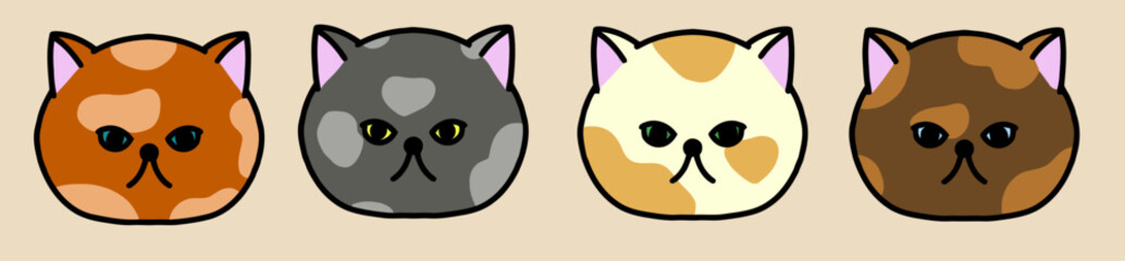 Cute cartoon cat doodle set, funny vector icons. Hand drawn sketch style cat characters faces. Spots