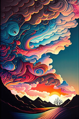 A painting of a colorful sky with clouds. Generative Ai
