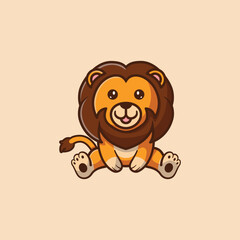 Cute cartoon Lion. Lion smiles. Printing for children's T-shirts, greeting cards, posters. Hand-drawn vector stock illustration isolated