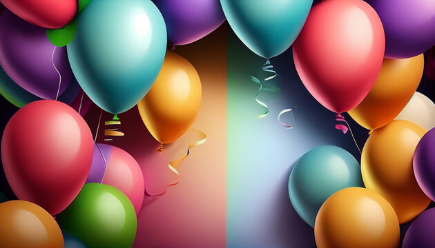 Realistic colorful balloons background with decorative elements