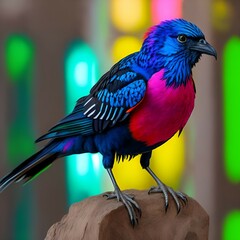blue and red bird on a stone, Generative AI