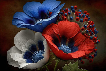 red, white and blue flower. Generative AI image.