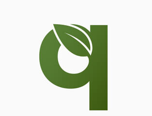 small letter q with leaf. eco logo symbol. nature and environment design element. isolated vector image