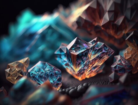 An endless fractals made of translucent multicolored crystals natural gemstone Generative AI technology