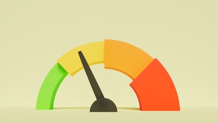 graphical representation of performance levels, speed, degrees of satisfaction or caution, yellow level, 3d illustration, horizontal