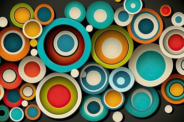 Abstract pattern of a series of non-linear circles in various sizes and colors created with generative AI technology