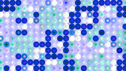 Blue mosaic circles appearing on the white constructor. Motion. Patterns of blue shades changing positions made in animation.