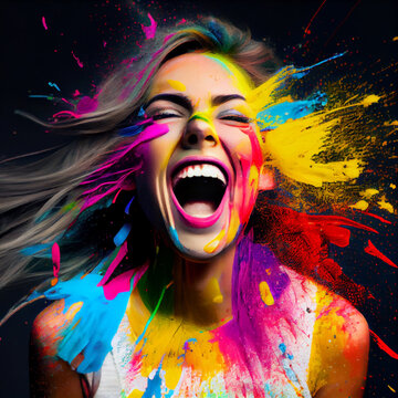 Beautiful happy colorful girl, generative ai