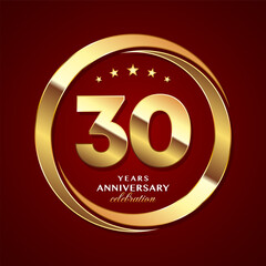 30th Anniversary logo design with shiny gold ring style. Logo Vector Template Illustration