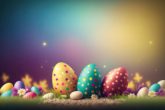 Happy Easter Holiday Background.  Illustration AI Generative