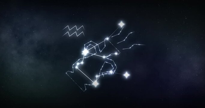 Animation of aquarius sign with stars on black background