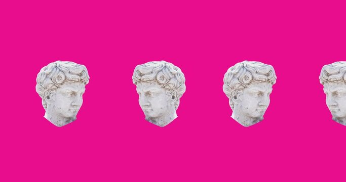 Animation of interference over head sculptures on pink background