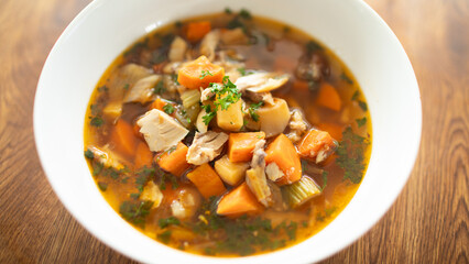 Bowl of chicken vegetable soup 