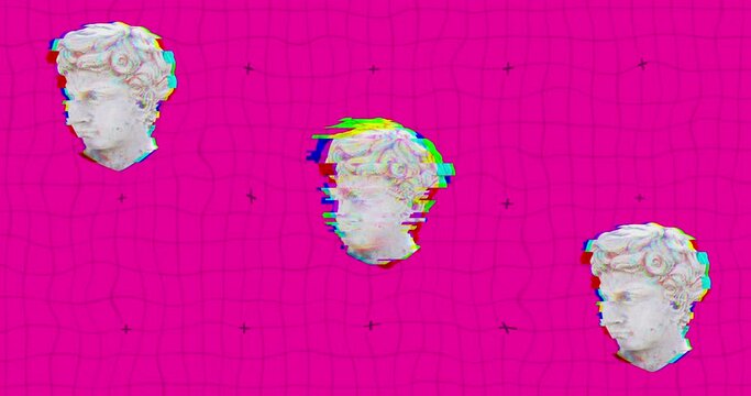 Animation of interference over head sculpture on pink background