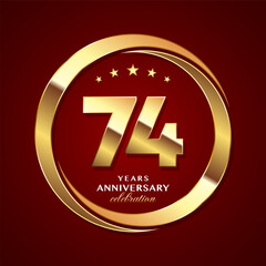 74th Anniversary logo design with shiny gold ring style. Logo Vector Template Illustration