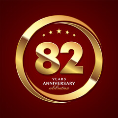 82th Anniversary logo design with shiny gold ring style. Logo Vector Template Illustration