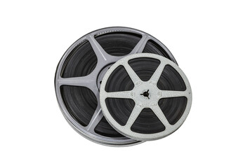 Vintage 8mm film reels isolated with cut out background.