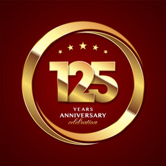 125th Anniversary logo design with shiny gold ring style. Logo Vector Template Illustration
