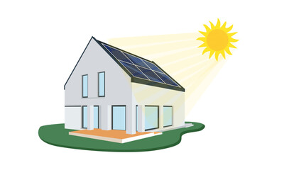 House with solar panels on the roof. isolated on white background