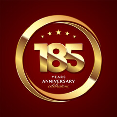 Fototapeta premium 185th Anniversary logo design with shiny gold ring style. Logo Vector Template Illustration