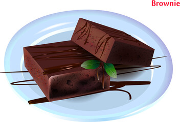 Brownie dessert. Sweet chocolate brownie.The illustration can be used for restaurant and cafe menus