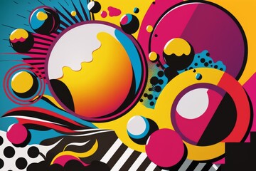 Abstract Colorful Pop Art Background with Geometric Shapes and Patterns, Generative AI