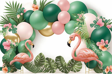 decoração tropical com balões colorido feminino