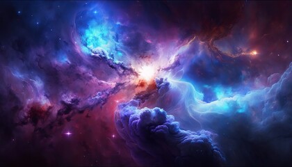 Fototapeta premium background image with a mix of blue and purple colors, resembling a galaxy or space theme. Generative ai