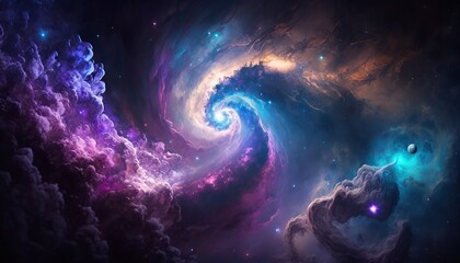 background image with a mix of blue and purple colors, resembling a galaxy or space theme. Generative ai
