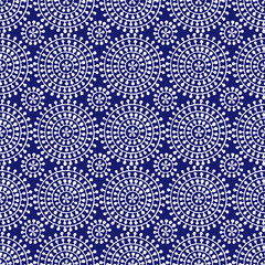 Seamless blue and white african shweshwe pattern. Print for textiles. Vector illustration. - obrazy, fototapety, plakaty