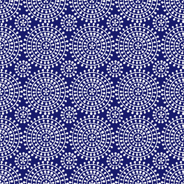 Seamless blue and white african shweshwe pattern. Print for textiles. Vector illustration.