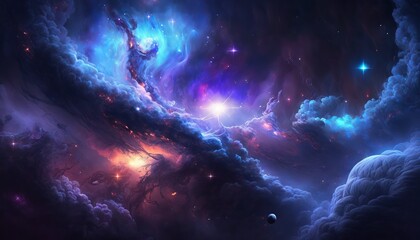 Fototapeta premium background image with a mix of blue and purple colors, resembling a galaxy or space theme. Generative ai
