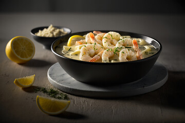 Creamy Garlic Butter Tuscan Shrimp Linguine with Isometric Studio Lighting