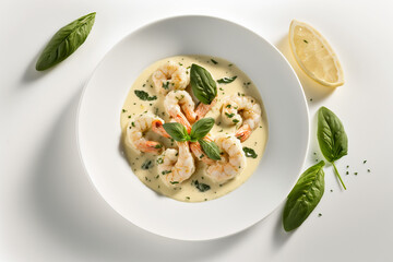 Creamy Garlic Butter Tuscan Shrimp Linguine with Isometric Studio Lighting