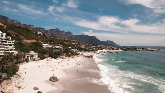 Aerial of Clifton Beach overlooking Camps Bay and the 12 Apostles, Cape Town, Western Cape of South Africa 13