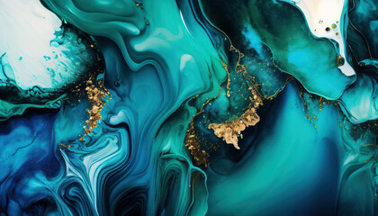 Abstract watercolor paint texture, emerald and blue background