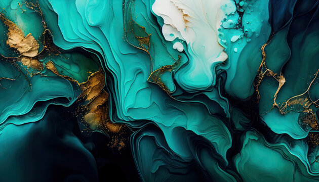 Abstract watercolor paint texture, emerald background