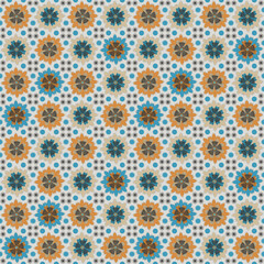 Boho seamless pattern, beige, blue, orange color