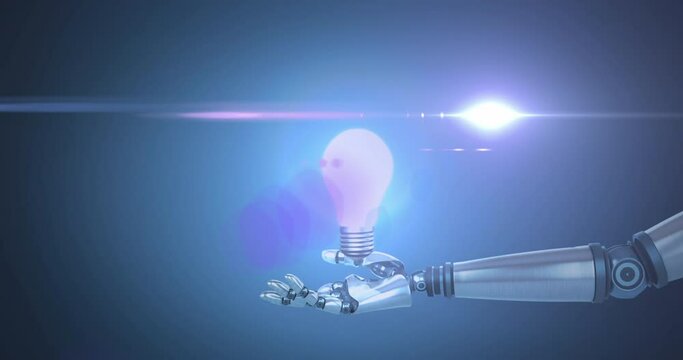 Animation of robot's arm and light bulb with data processing