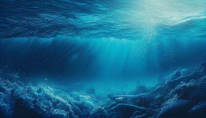 Fototapeta na wymiar Blue ocean underwater background water surface ocean sea, Generative AI