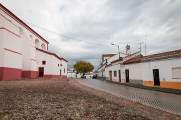 Serpa Pinto cobbled street in Cuba town, district of Beja, Alentejo, Portugal - December 2022